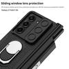 Samsung Z Fold 5 Magnetic Leather Armor Case with Push-Window Lens & Pen Holder