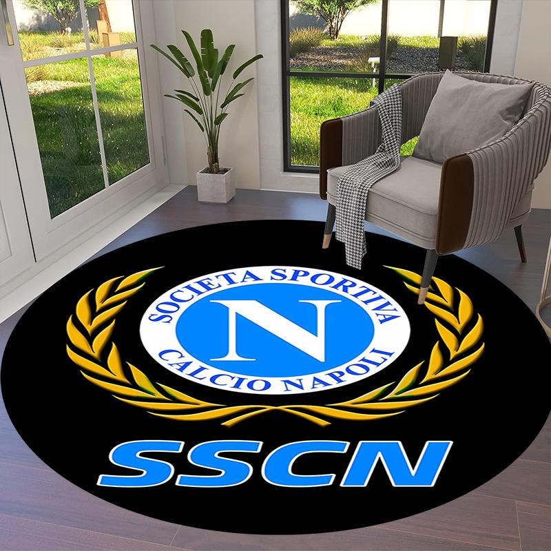 S.S.C. Tappeto Rotondo Napoli, Tappeto per Soggiorno Camera da Letto Divano Sala Giochi Decorazione, Tappetino Antiscivolo