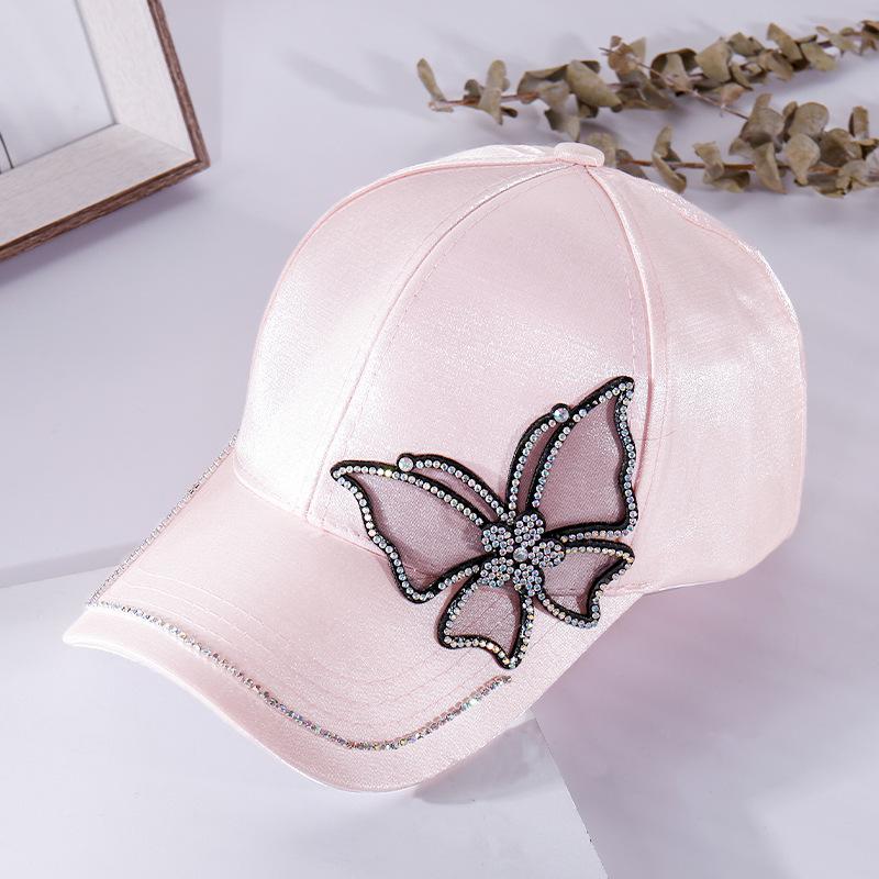 

Shiny Rhinestone Butterfly Embroidery Women Baseball Cap Fashion Silk Satin Sun Hat Spring Summer Casual Adjustable Outdoor Hats розовый