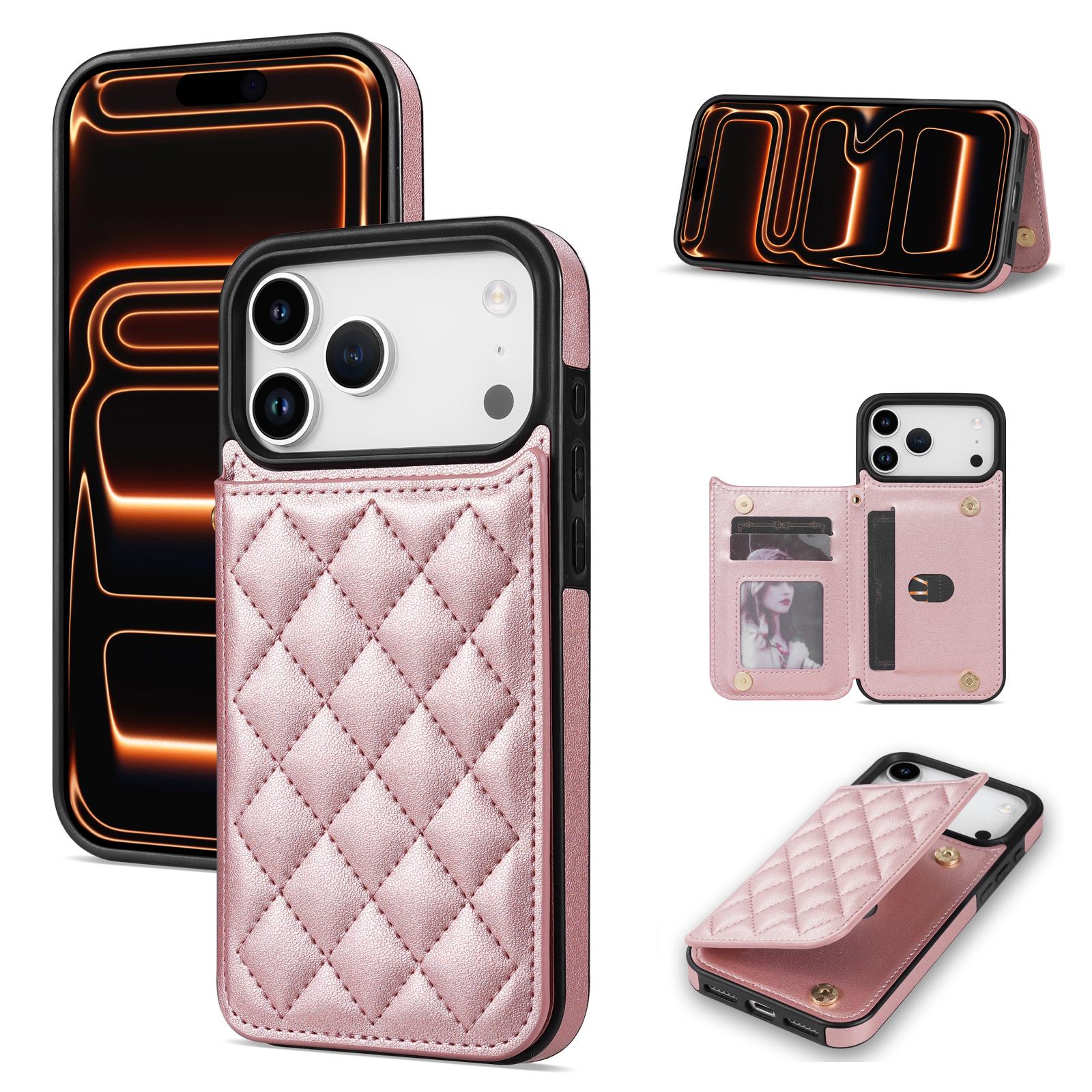 

For iPhone 17 Pro Max Case with Wrist Strap Card Slots Rhombus Leather + TPU Phone Cover