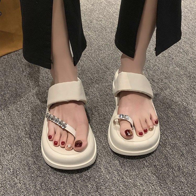 Thick-bottomed Muffin Set Toe Slippers Women's Summer Outer Wear Advanced Sense Open-toed Small Person Increases Height, Beach Pinch Feet Cool Slipper