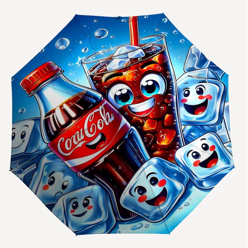 1 Stück Coca-Cola Eiswürfel Automatischer Öffnungs-/Schließschirm mit Winddichtigkeit, stabiles 8-Rippen-Dach, langlebige Rippen, modisches Design, Outdoor-Accessoire, lustiger Pr