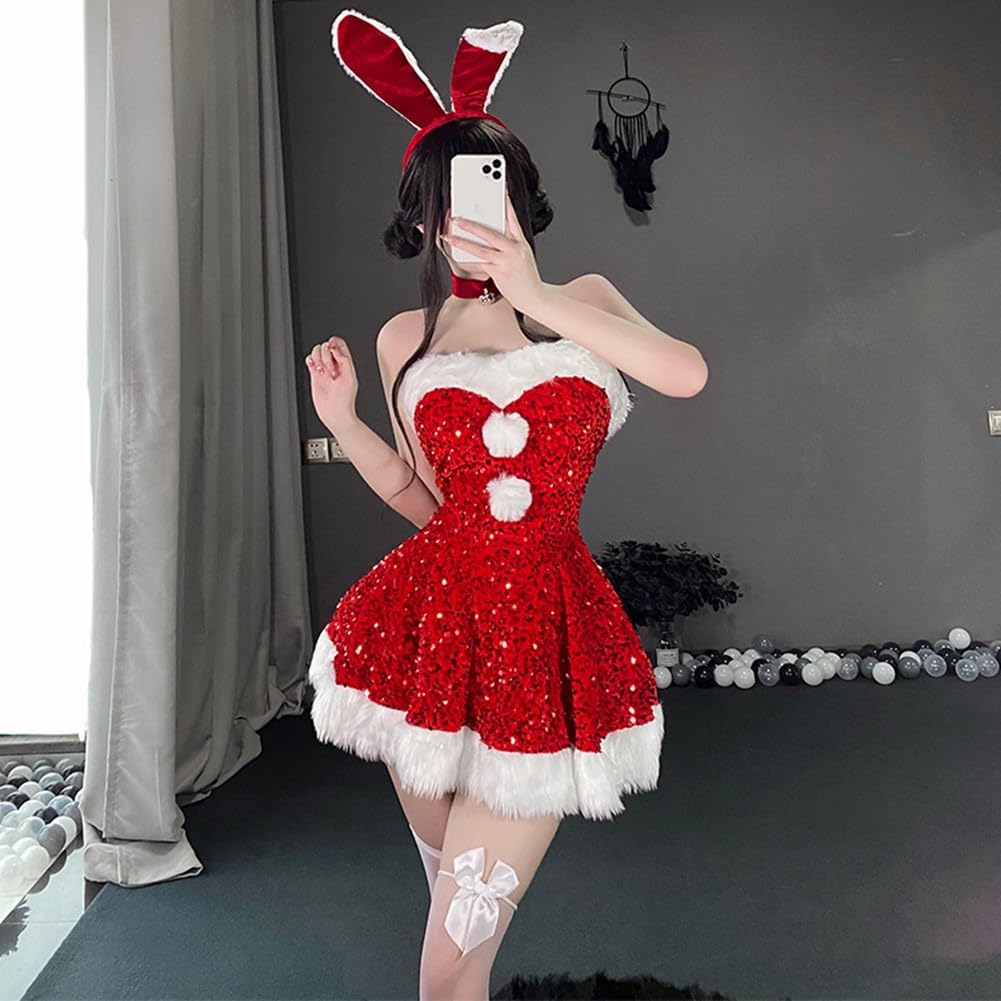 Christmas Cosplay Santa Costume One Piece Christmas Fancy Dress JK Uniform Skirt Cute Sexy Popular Santa Costume Adult Costume Santa Claus Bunny Girl