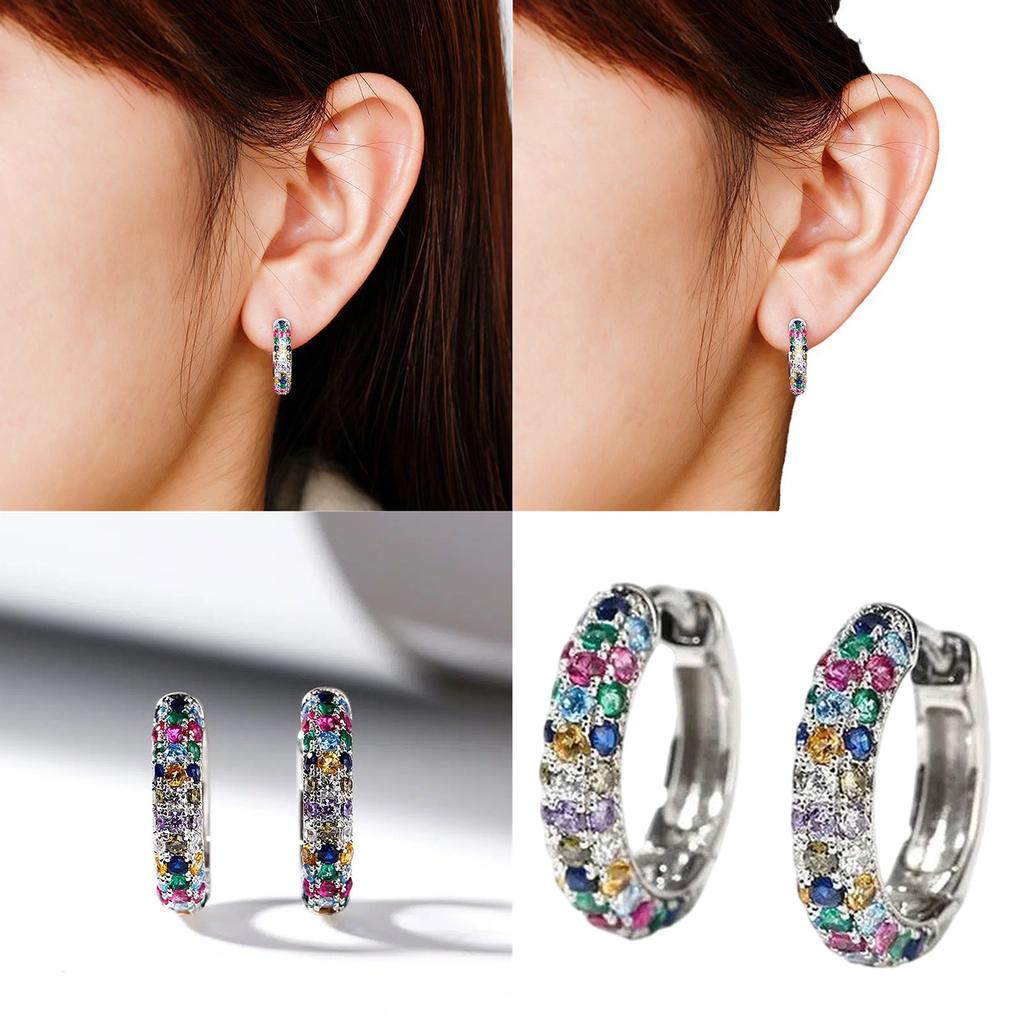 Boucles d'oreilles manchette d'oreille en zircone arc-en-ciel pour femmes, en alliage, boucles d'oreilles en strass étincelants pour tenue décontractée et de fête, accessoire de mode