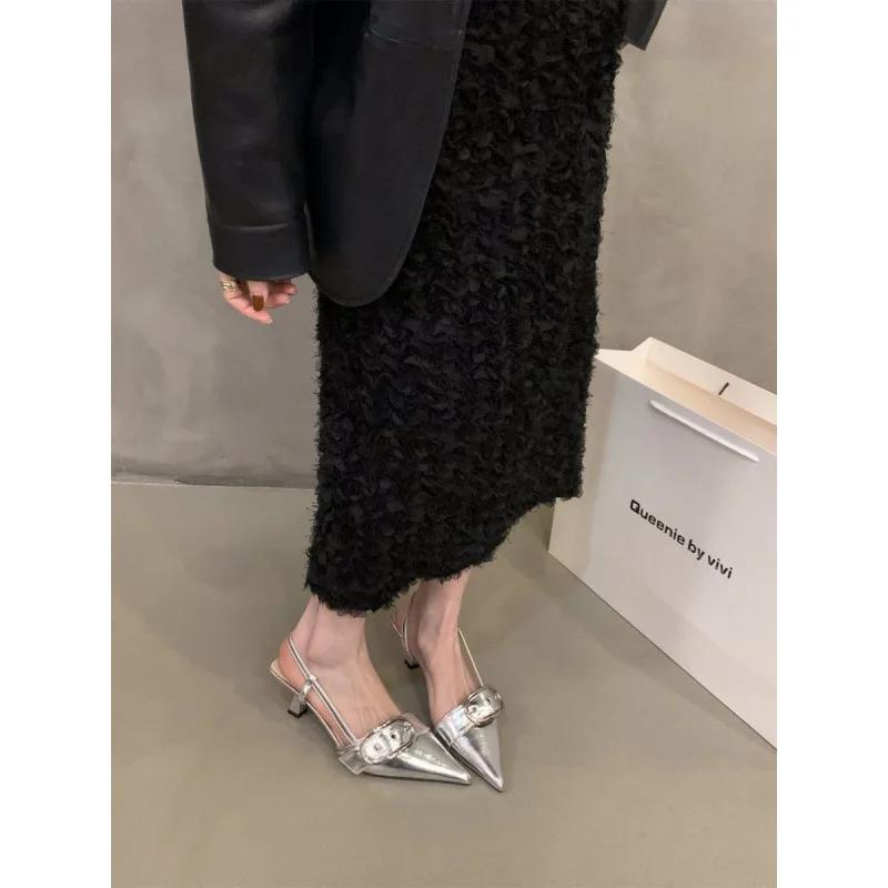 

2024 Новые Сандалии Женские Туфли на Высоком Каблуке с Острым Носком Уличные Элегантные Платье Женская Обувь 39 серебряный