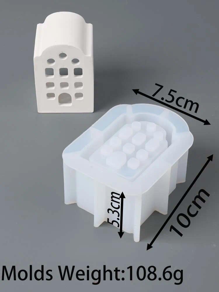 European Style Ambient Light House Silicone Mold Concrete Houses Crafts Casting Molds DIY Candle Holder Plaster Mould Home Decor