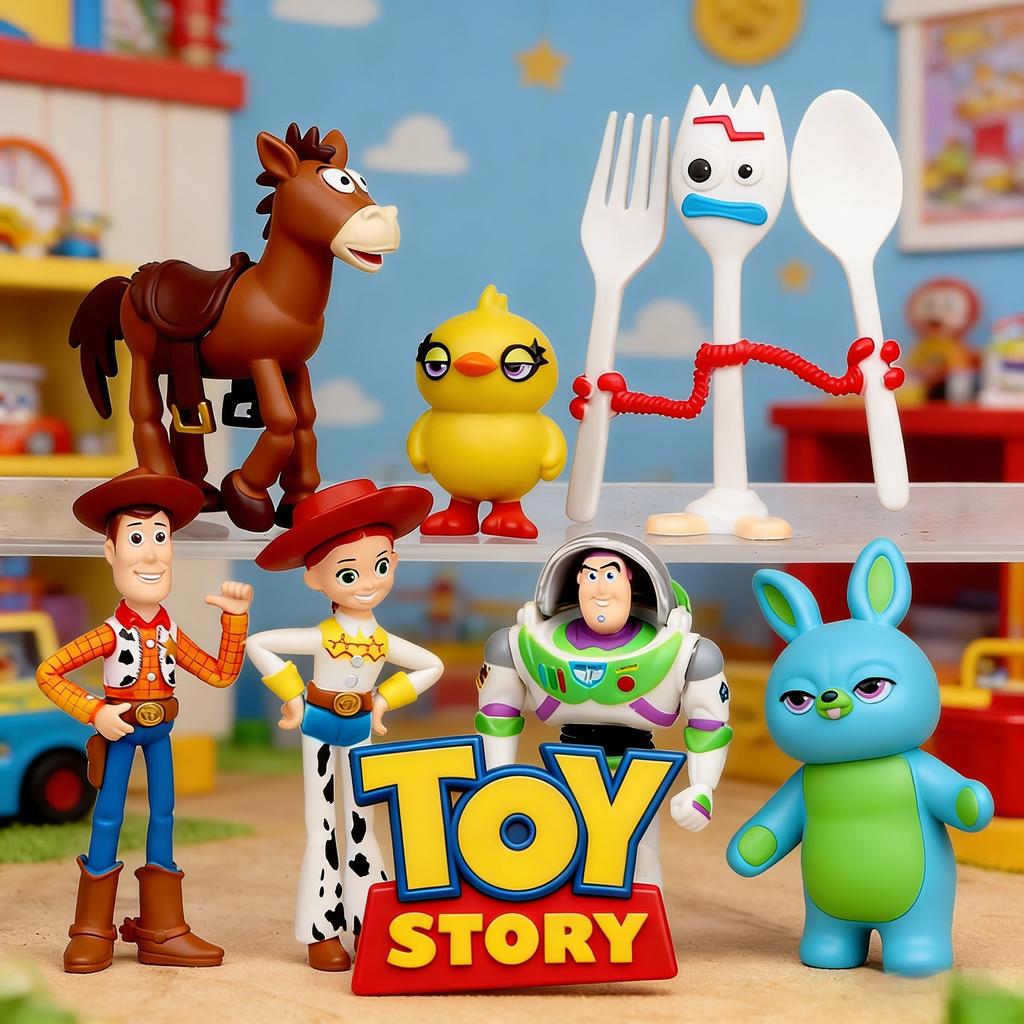 7Pcs Toy Story Movie Characters Action Figures Woody Jessie Buzz Lightyear Bullseye Forky Ducky Rabbit Collectible Gift For Kids