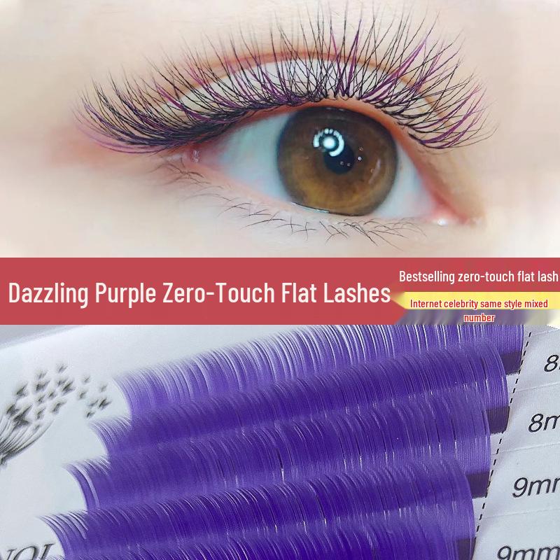 

Zero-Touch Air-Light Purple Flat Lashes - Single Dense False Eyelashes B Curl 8mm