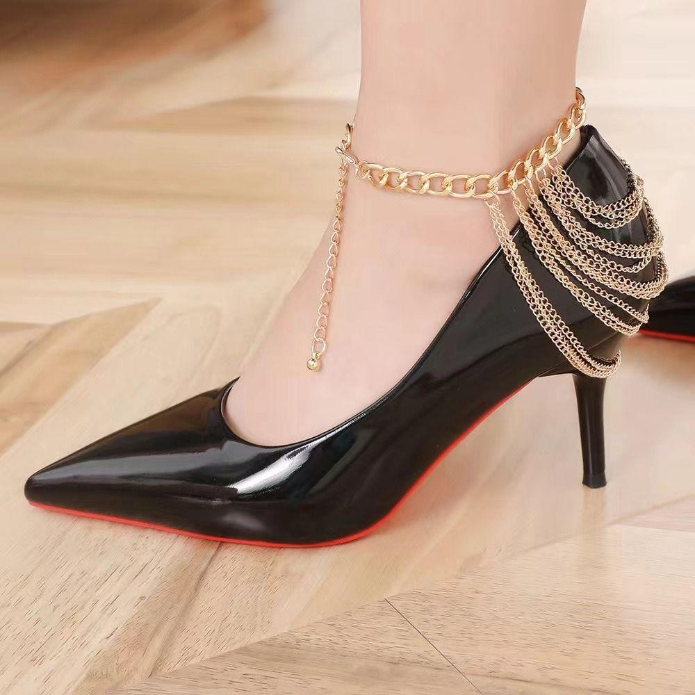 Multi Layer Punk High Heels Anklet Metal Chain Multilayer Anklet Chains Beach Barefoot