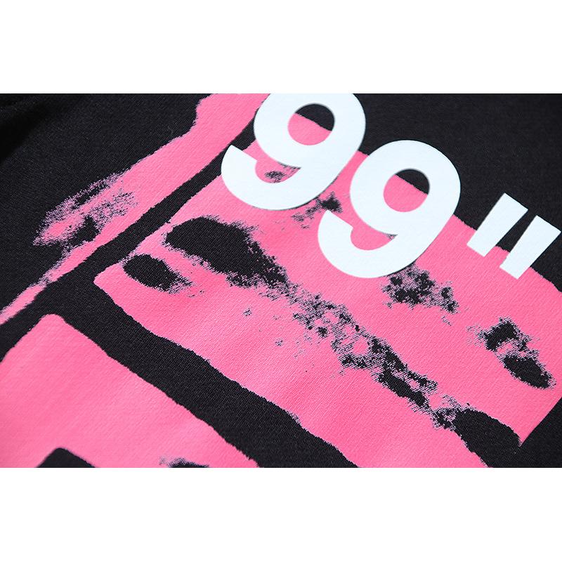 Off-White 2026 Autumn/Winter New 99 Digital Pink Arrow Graffiti Printed Men's and Women's Round Neck Hoodie