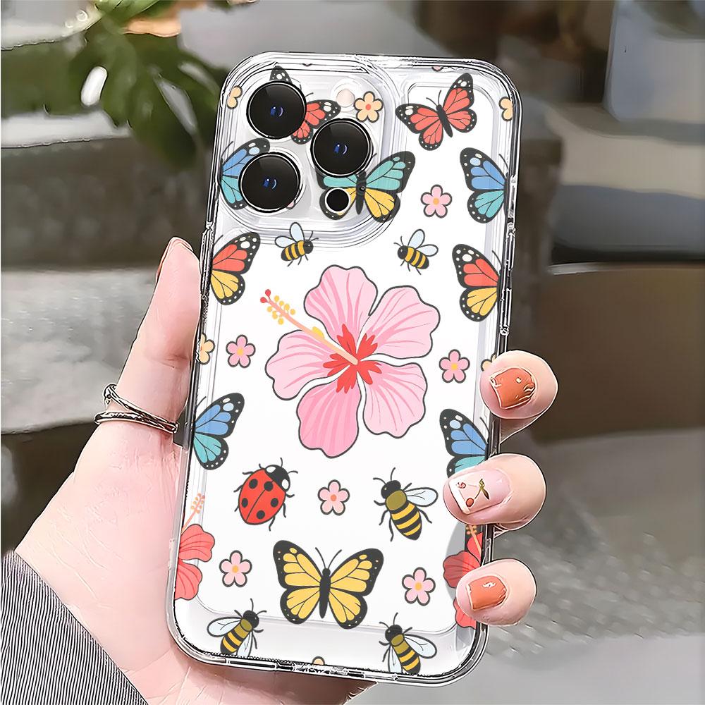 Butterflies and Hibiscus lucency Phone Case for IPhone 14 15 16 13 12 11 17 Pro Max 12 13 Mini Soft Cover
