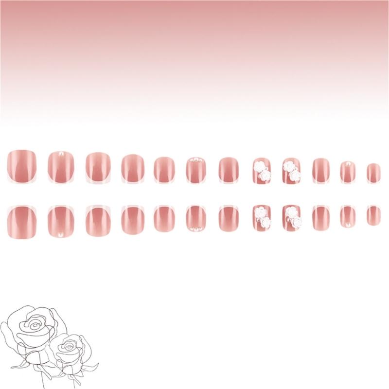 Press on Nail with 3D Flower Designs False Nail French Tips for Women Seeking Unique Valentine's Day Appearance