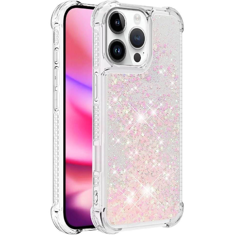 Case for iPhone 16 Pro Max Case Glitter Cute Bling Love Quicksand Clear Soft TPU Girls Women Stylish Bumper Shockproof Protective Cover for iPhone 16