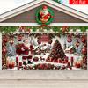 2D Flat 1pc Christmas Garage Storefront Polyester Banner, Snowflake Santa Claus Christmas Tree Pattern, Suitable for Christmas
