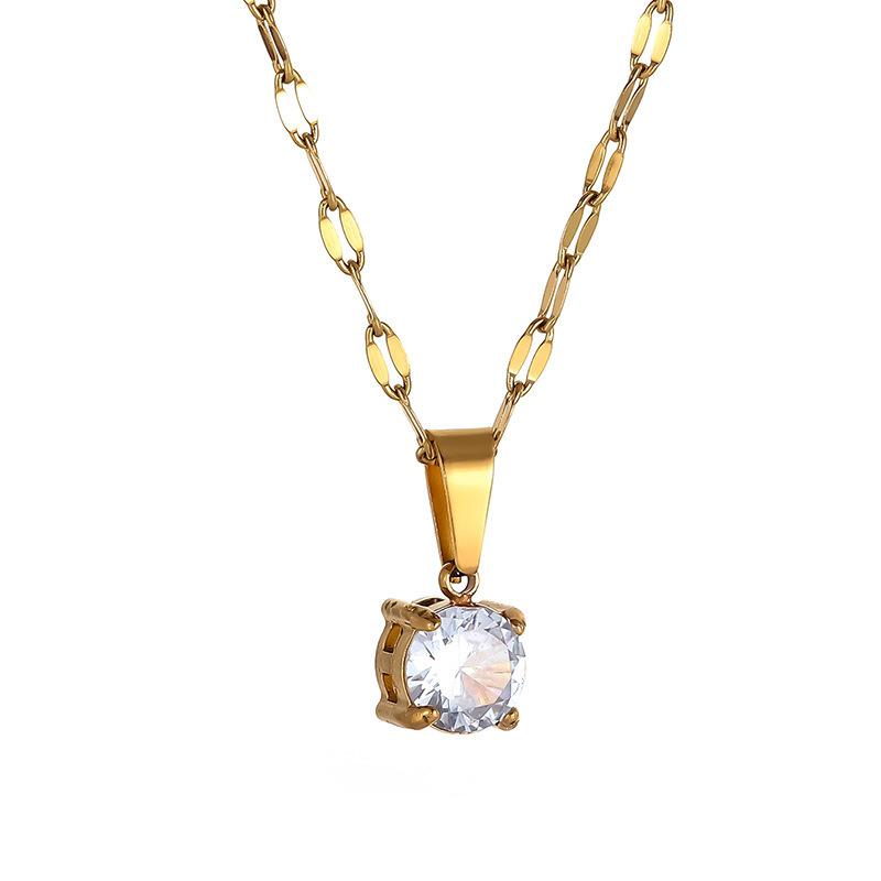 Elegant European & American Single Diamond Pendant Necklace - Japanese & Korean Inspired, High-End Versatile Titanium Steel Design