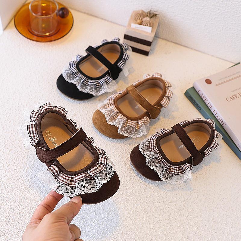 Lace Spring & Autumn Girls' Princess Leather Loafers - 2026 Stylish Baby Flats with Soft Sole