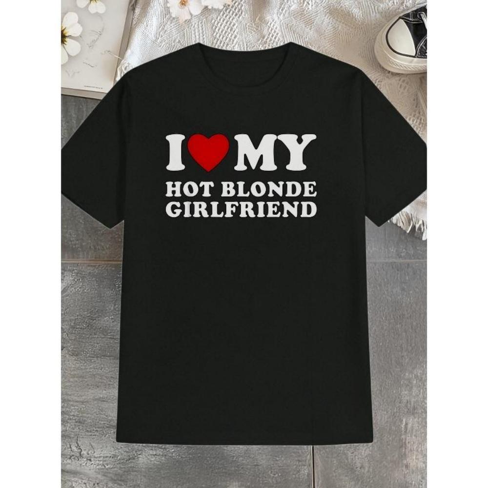 

European Sizes Men s Casual Versatile Round Neck T-Shirt, Red Heart Print Men s Top, Gift for Men S чёрный