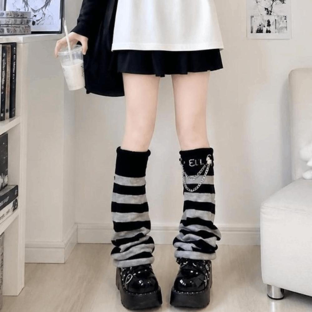 Knee Length Striped Leg Warmers Lolita JK Leg Cover Spicy Girls Flare Leg Socks Gothic