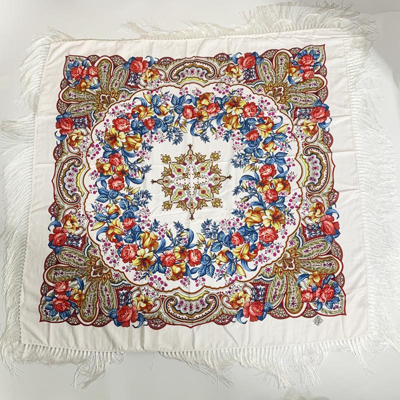 140*140cm Russian Square Scarf Women Luxury Floral Printed Bandana Shawl Ethnic Fringed Blanket Handkerchief Babushka Head Wraps