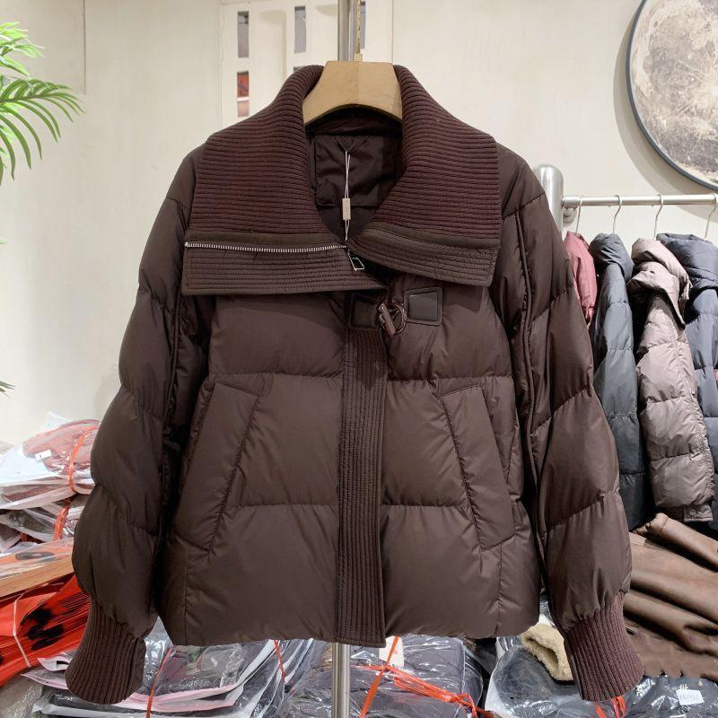 Womens Short Puffer Coat 2026 Winter Knit Panel Collar Jacket Windproof Warm Cotton Blend Outerwear