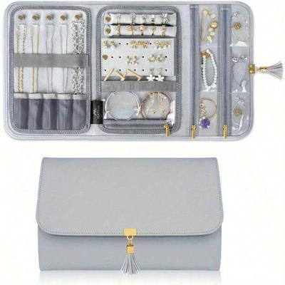 Jewelry Travel Organizer for Women, Portable Leather Jewelry Storage Roll Bag Envelope Clutch Jewelry Case Holder for Necklaces, Rings, Earrings