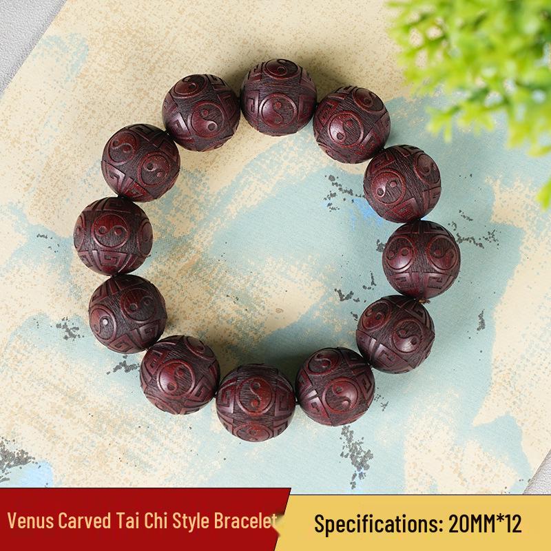 Large Carved Blood Sandalwood Golden Star Beads Men s Bracelet - Wenwan Style 20mm x 12 beads