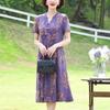 Retro Cheongsam dla matki w średnim i starszym wieku, obcisła spódnica, wysokiej klasy, luźna sukienka średniej długości