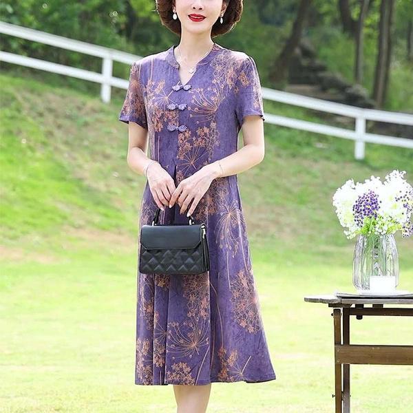 Cheongsam retro, mamă de vârstă mijlocie și în vârstă, costum cu fustă slabă, rochie largi de lungime medie de gamă înaltă