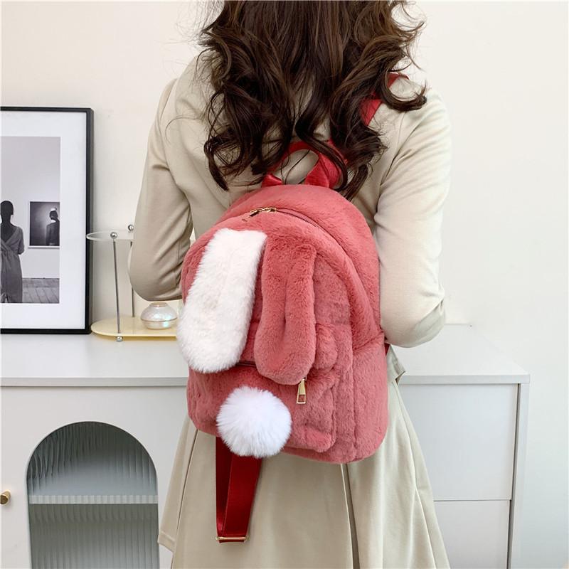 Japanese Cute Rabbit Ear Girl Backpack Women Large-capacity Furry School Bag