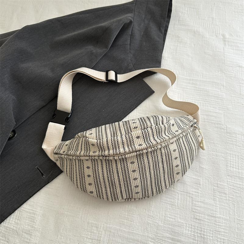 

Fashionable 2024 Commuter Chest Bag Spacious Canvas Side Bag For Women In Brown And White білий