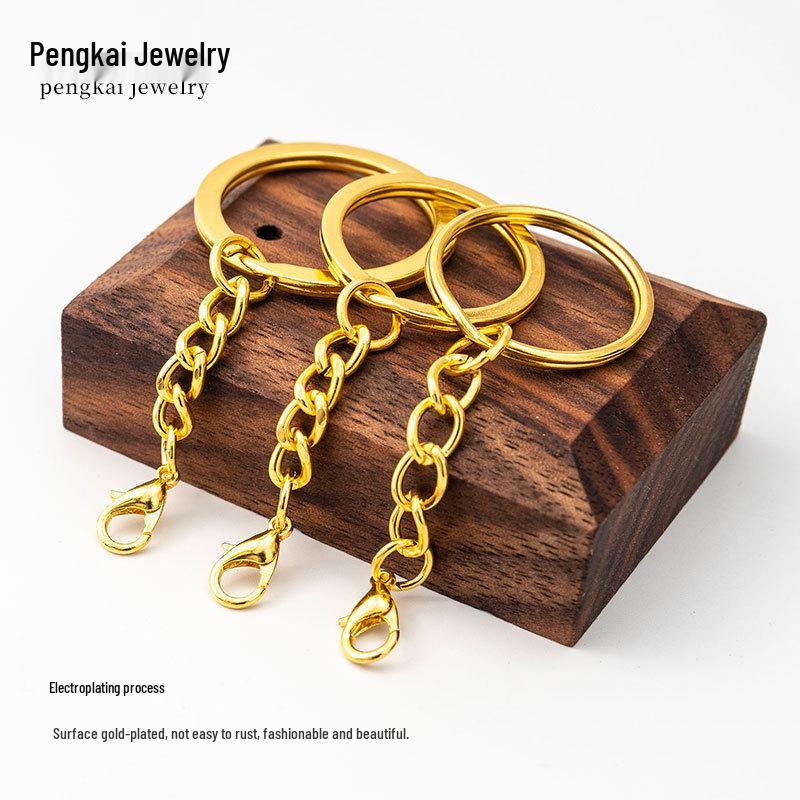 Gold-Plated Keychain Kit: 25/30mm Metal Key Rings with Lobster Clasp and Hanging Chain for DIY Jewelry and Accessories