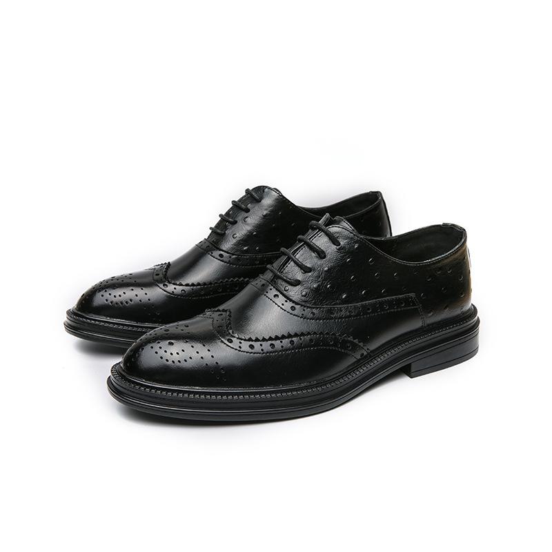 Large Size Spring and Autumn Business Brock Carved Leather Shoes Men's British Dress Oxford Shoes Office Professional Leather Shoes