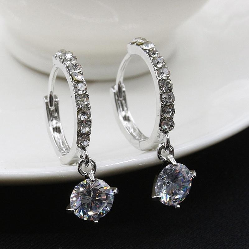 Gold Filled Heart White Cubic Zirconia Crystal Hoop Clip On Earrings