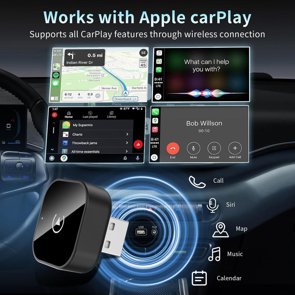 Car Wireless Adapter, Plug And Play 2-in-1 Adapter With 2.4/5GHz WiFi And Bluetooth 5.0, Widely Compatible With 800+ Car Models