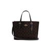 Mollie Zipper Closure Coated Canvas And Leather Tote Bag Women Tote Bags Dark-Brown Black C4250-IMAA8