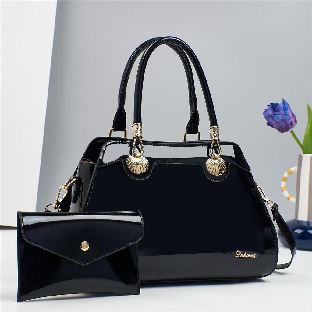 Bright Leather Top-handle Bag For Women Large Capacity Shoulder Bag with Clutch Handbag Purse, Female Shopping Messenger Tote