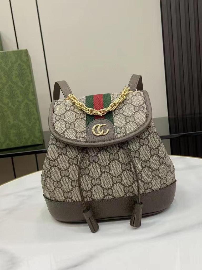 Ophidia Women's Genuine Leather Monogram Flap Drawstring Backpack Small Bookbag with Logo