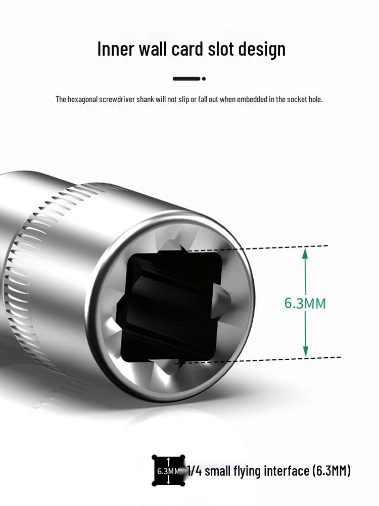 1/4" Small Fly Socket Bit Wrench with T8 Star, Inner Hex, Slotted, Rice Flower, Cross Screwdriver Heads