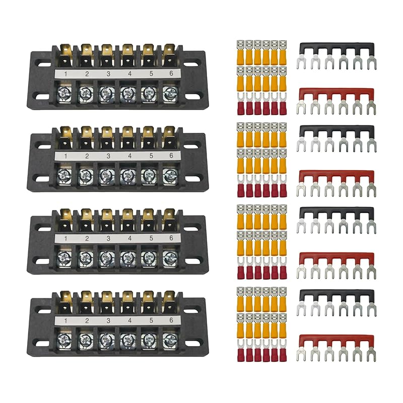 Dual Terminal Blocks – 2 Sets of 2/4/6-Position Strips with Jumpers & Connectors for Enhanced Electrical Wiring and Power Distribution