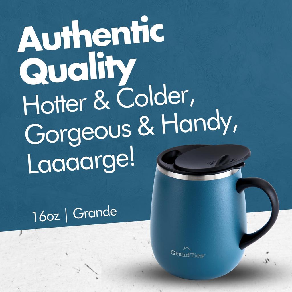GRANDTIES Premium Vacuum Insulated Available in 19 with Sliding Stainless Steel Vacuum and Insulates Hot and Cold Popular in the Office Cobalt Mug,