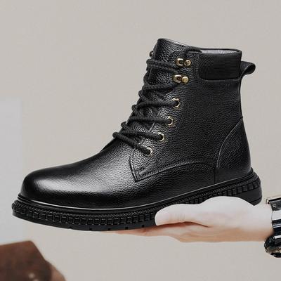 Ghete de iarnă pentru bărbați, călduroase, din piele plușată, la modă, casual, din piele naturală, ghete de gleznă, pantofi cu talpă confortabilă, ghete de exterior pentru bărbați din piele de vacă