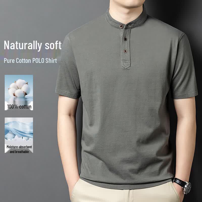 Men s Pure Cotton Henley Neck T-Shirt L