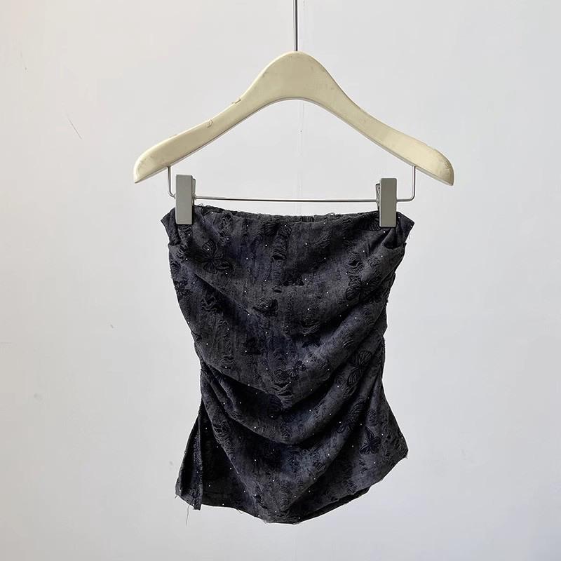 

Женский топ-труба без бретелек, жилет с принтом бабочки, плиссированные нерегулярные топы One Size