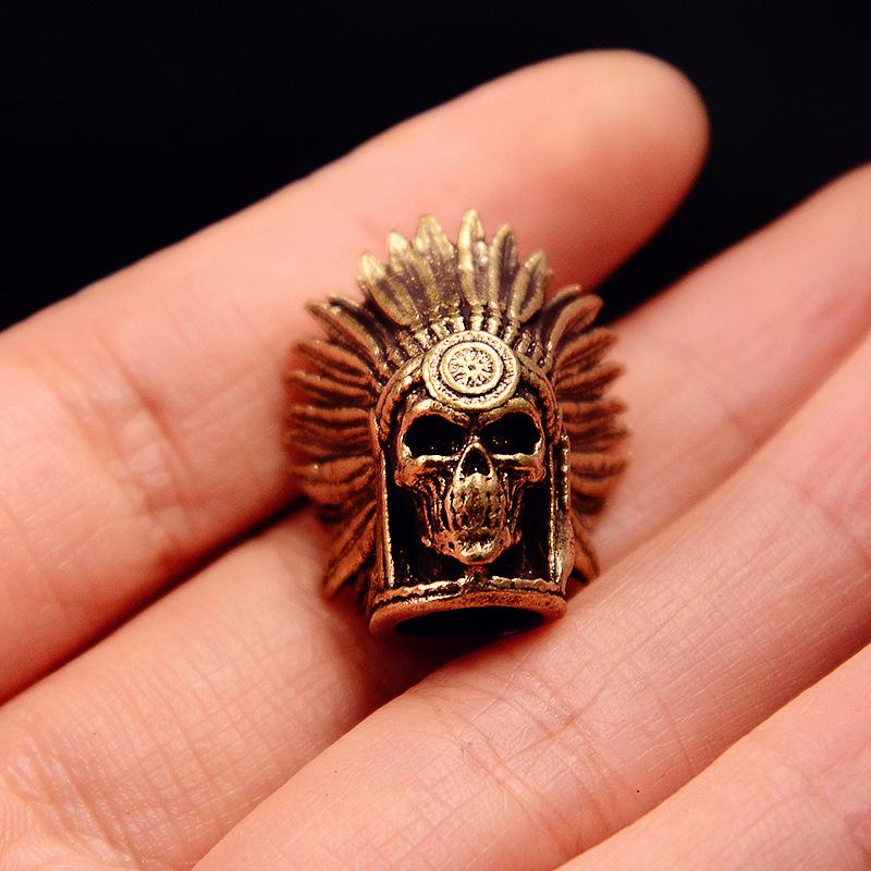 Tribal Chief Skull Head Brass Knife Beads EDC Outdoor DIY Paracord Woven Bracelets Charms Lanyard Key Chain Pendants Hangings Accessories