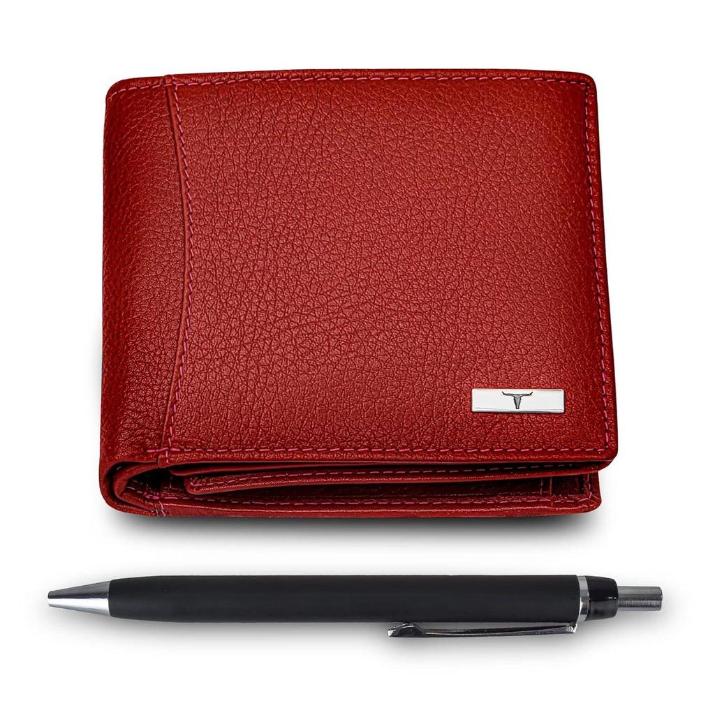 Oliver Red Leather Wallet & Pen Combo Gift Set for Men
