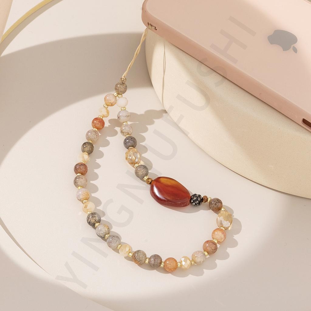 Simple Glass Colored Beads Mobile Phone Chain Women's Fashion Wrist Short Mobile Phone Pendant Hanging Chain