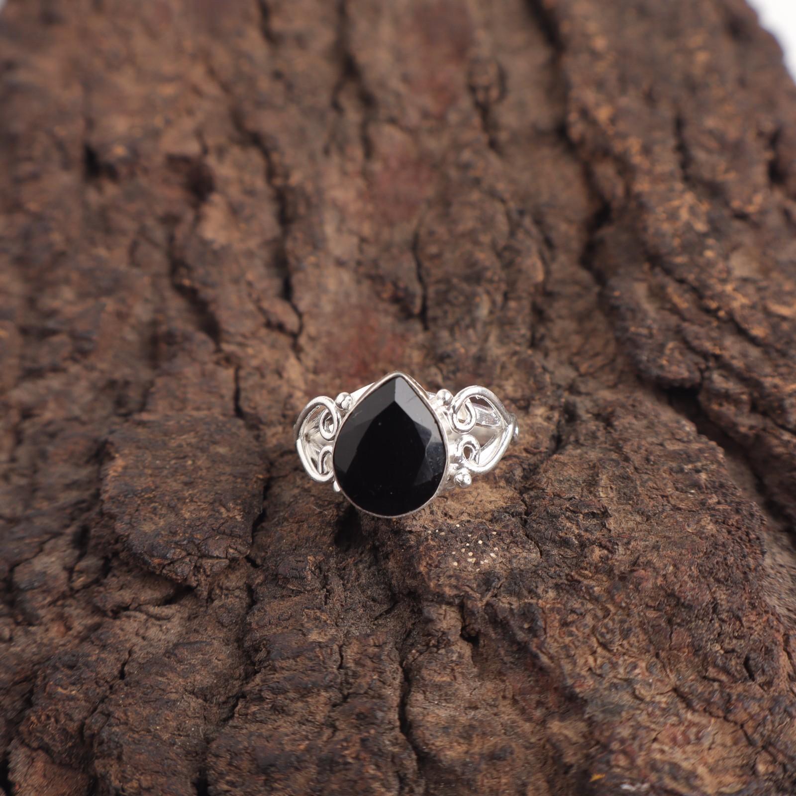 

Корневая чакра Камень черный оникс Серебро 925 пробы Вечность Модное кольцо Ювелирное изделие RR-46-4 15