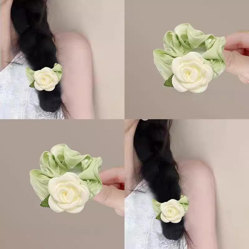 Camellia Flower Hair Scrunchies for Women, Elegant Floral Hair Ties, Elastic Hair Bands, Ponytail Holders, Hair Accessories