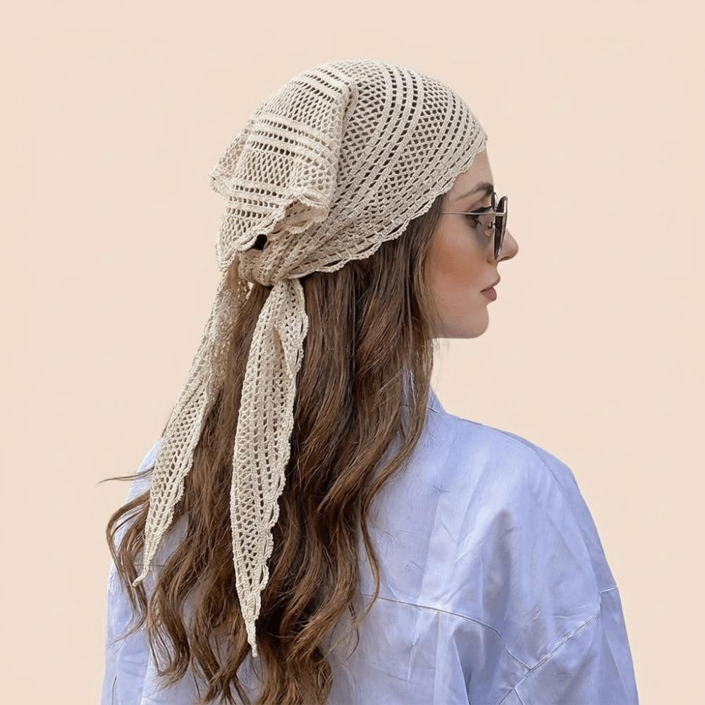 Solid Color Hair Scarf Hollow Out Lace Scarf Fashion Triangle Wrap Women