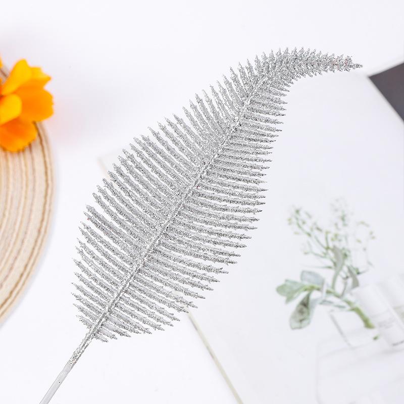 6Pcs Gold Silver Glitter Feathers Christmas Tree Ornament Simulation Leaf Plant Decor Home Wedding
